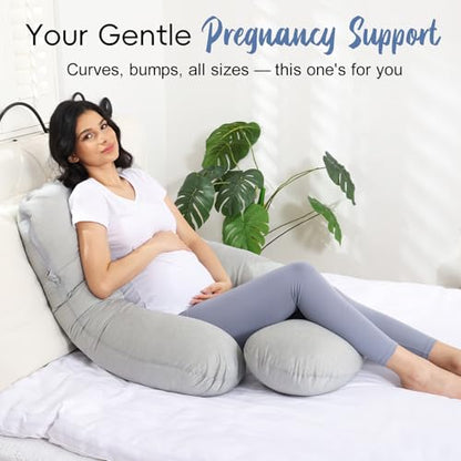 Pregnancy Pillow for Sleeping, Soft 57“ Full Body Maternity Pillow, U Shaped with Removable Washable Cover, Support for Back, Belly, Leg, Hip, Neck & Shoulder - color: Cooling Grey