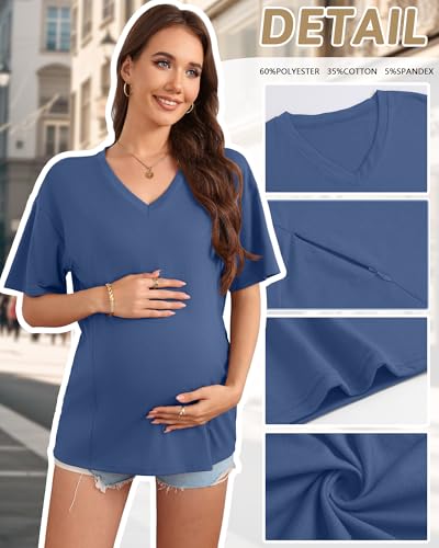 3 Pack Women's Oversize Nursing Shirts - color: Haze Blue, Khaki, Black, size: XX-Large