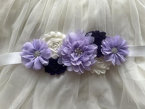 Flowers for Sashes Maternity Pregnancy Sash Belt for Baby Shower Wedding Bride - color: Purple