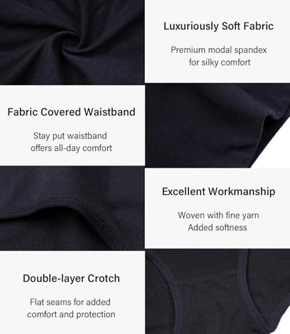 wirarpa Women's Modal Underwear Soft High Waist Briefs Ladies Panties 4 Pack - color: Black, size: Small