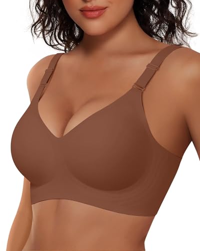 Vertvie Jelly Bra No Underwire Seamless Push Up Full Coverage - color: Brown, size: 3X-Large