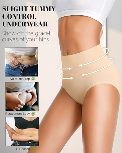 Eiggam Tummy Control Underwear Soft High Waisted underwear Full Coverage Briefs Breathable Postpartum Cotton Womens Panties - color: Multicoloured D - 3 Pack, size: Medium