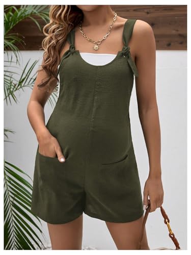 OYOANGLE Women's Maternity Romper Tie Knot Wide Strap Summer Overall - color: Army Green, size: Medium
