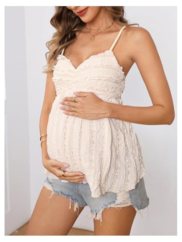 MakeMeChic Women's Maternity Babydoll Tank Tops Peplum Ruffle Cami Top - color: Apricot, size: X-Large