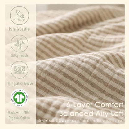 Muslin Baby Blanket, Organic Cotton Blend Jacquard (Boho Rainbow) - color: Rainbow Border