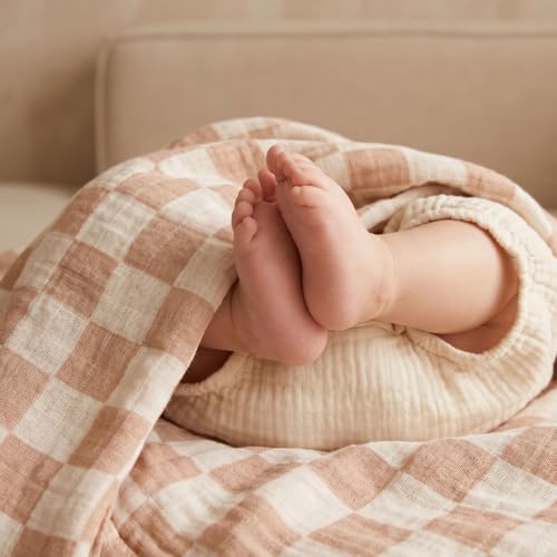 Muslin Swaddle Blankets for Newborn, Cotton Receiving Blanket - color: Bear Checkered