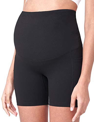 POSHDIVAH Maternity Biker Shorts Over the Belly with Pockets 5"/8" - color: Black, size: Medium