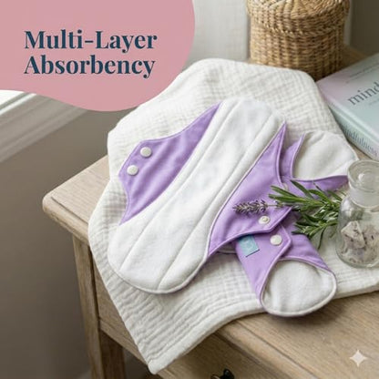 Reusable Feminine Pads Regular with Pouch, Medium Absorbency - Lavender - color: Lavender, size: Regular