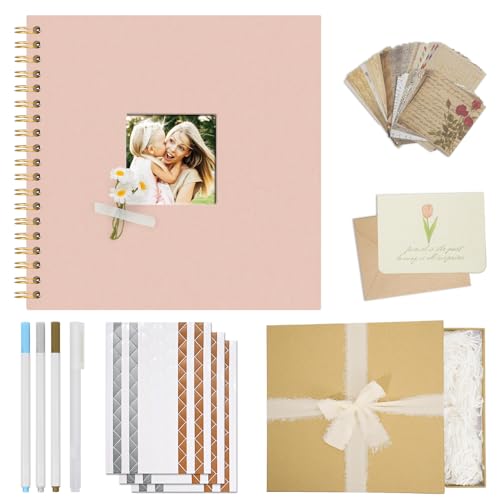 Vienrose Scrapbook Album Gift Set, 10x10 Inch, 80 White Pages, Pink - color: Pink, size: 10x10Inch 40Sheets 80Pages
