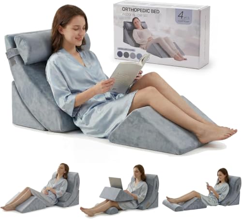 Axelrod Orthopedic Bed Wedge Pillow Set, Post Surgery Foam for Back, Neck and Leg Pain Relief Comfortable & Adjustable Ortho Pillows- Anti Snoring, Heartburn, Acid Reflux & GERD Sleeping Navy - color: Navy-4pcs, size: 4 Pieces