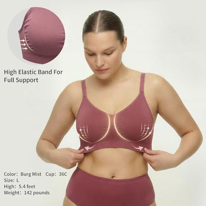 Under Control Nursing Bra 4-Pack - Wireless Maternity & Sleep Bra with Removable Pads - Comfortable Breastfeeding Bra (S-2XL) - color: Black/Coco/Black/Burg Mist, size: Medium