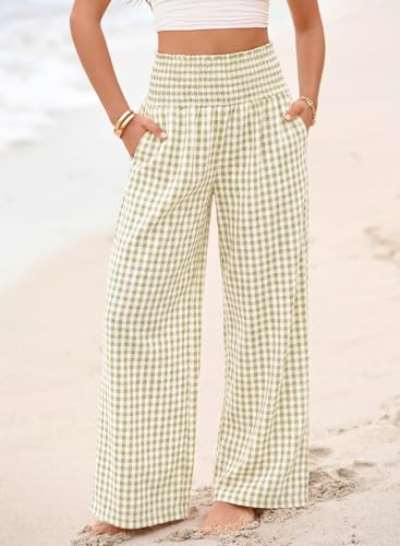 Dokotoo Women's Fall Gingham Wide Leg Casual Pants 2026 - color: Sage Green, size: Large