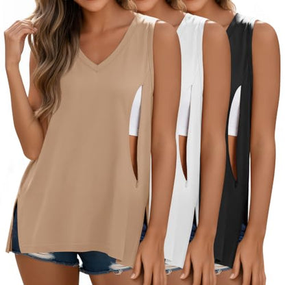 3 Pack Womens Maternity Nursing Tank Top - color: Khaki, White, Black, size: Large