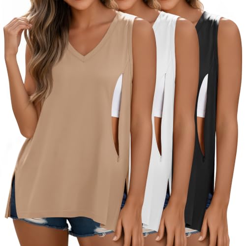 3 Pack Womens Maternity Nursing Tank Top - color: Khaki, White, Black, size: XX-Large