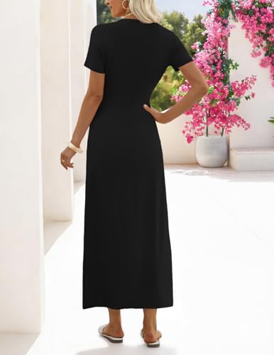 MEROKEETY Women's Summer T Shirt Casual Work Wrap Maxi Dresses - color: Black, size: Medium
