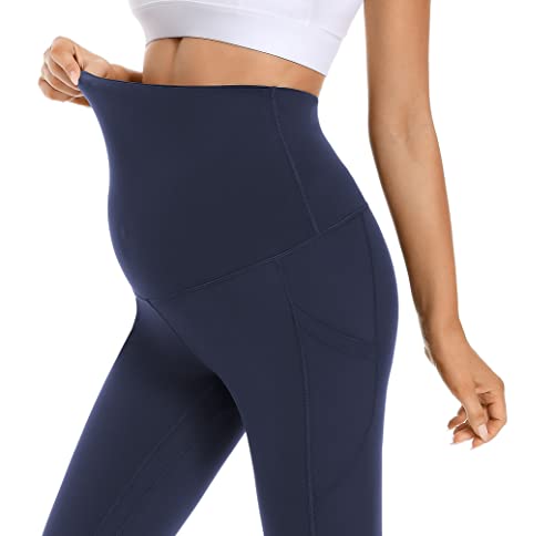 Foucome Women's Fleece Lined Maternity Leggings with Pockets - color: 2pack Black+navy, size: X-Large