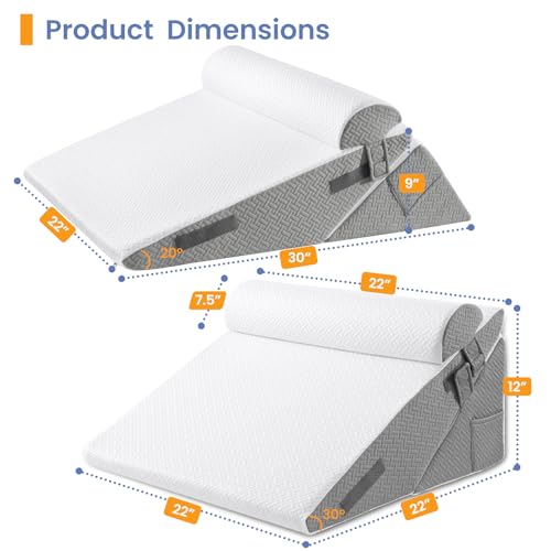 Sasttie Adjustable Wedge Pillow Set for After Surgery, Dark Grey & White - color: Dark Grey & White, size: Adjustable 9&12 Inch + 1 Head Pillow