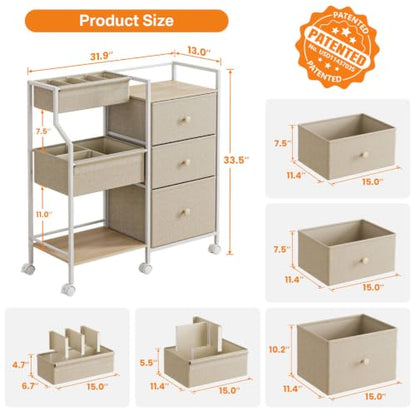Modanais Baby Diaper Caddy Organizer Rolling Cart with Drawers, Off White - color: Off White