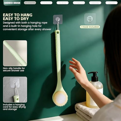 Back Scrubber for Shower, Long Handle Body Brush, Green - color: Greenb
