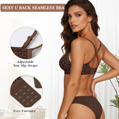 OEAK Womens Wireless Jelly Bras Comfortable Gel Bra Everyday Tshirt Bras - color: Leopard Coffee, size: X-Small