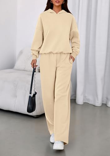 PRETTYGARDEN 2 Piece Lounge Sets for Women Matching Sweatsuits - color: Beige, size: X-Large