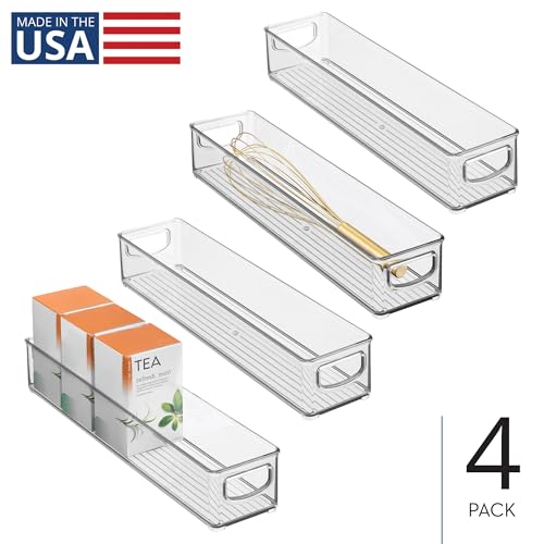 iDesign Slim Clear Plastic Storage Bin, Extra Long Narrow, 4-Pack - style: Pack of 4