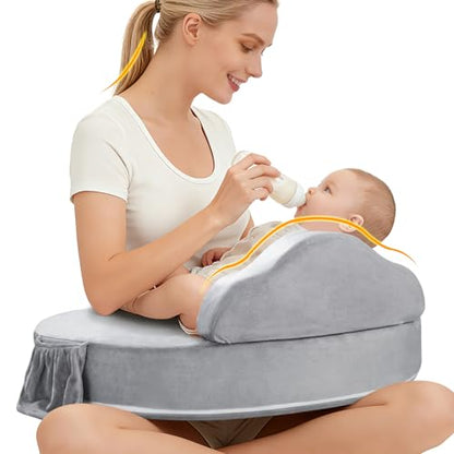 Nursing Pillow for Breastfeeding, with Safety Fence, Removable Cover - color: Gray