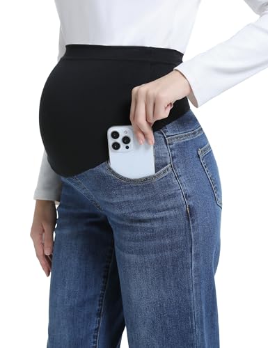 Maternity Boyfriend Jeans Pregnancy Denim Pants - color: Dark Blue, size: Large