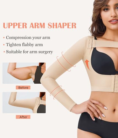 LANCS Arm Compression Sleeve Women Post Surgical Slimmer Arm Shaper Tops - color: Beige, size: X-Large