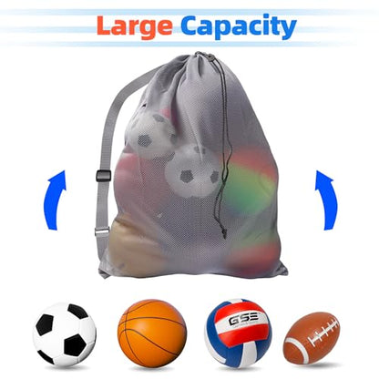 GSE Mesh Sports Drawstring Bag, Shoulder Strap, X-Large, 24"x36"/30"x40" - color: Grey, style: 30"x40" - 6-pack
