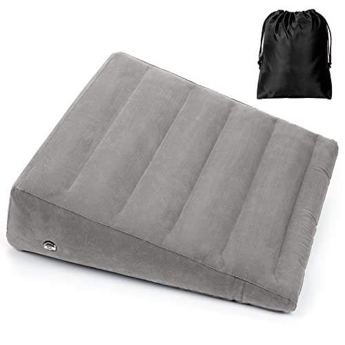 USHMA Inflatable Wedge Pillow for Sleeping, Portable Travel Wedge Pillow for Sitting in Bed, Inflatable Wedge Pillows for Travel, Blow Up Under Knee Pillow - color: Light Grey, size: 24*24*8"