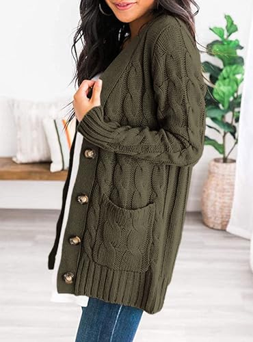 PRETTYGARDEN Women's Cable Knit Cardigan Sweaters Fall - color: Army Green, size: X-Large