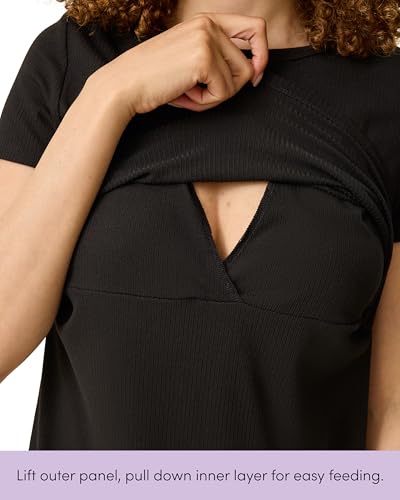 Kindred Bravely Essentials Ribbed Maternity Nursing Dress for Breastfeeding - color: Black, size: Medium