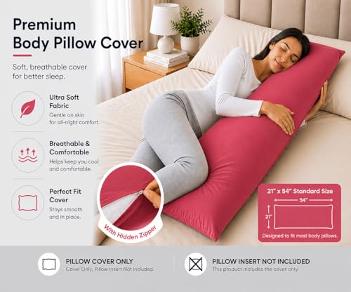 EVOLIVE Body Pillow Cover 21"x54", Microfiber, Hidden Zipper (Crimson) - color: Crimson