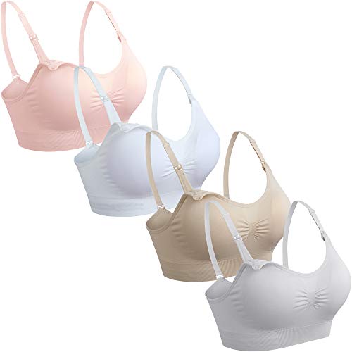 GXXGE 4Pack Nursing Bras for Breastfeeding Maternity Bra Comfort Seamless Pregnancy Sleep Bralette - color: 4pcs (Beige Grey Pink White), size: Small