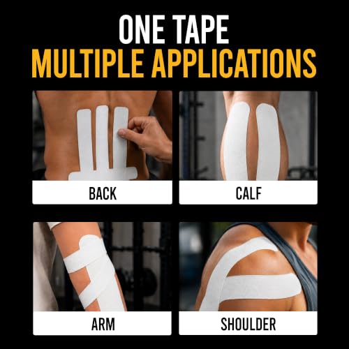Bighorn Athletics Precut Kinesiology Tape with Tin, 40 Strips 2"×10", White - color: White
