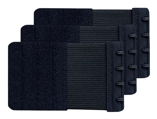 Women Pack of 3 Soft Comfortable 4 Hooks Bra Extender - color: Black, 1/2 Inch Spacing