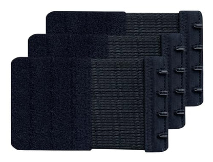 Women Pack of 3 Soft Comfortable 4 Hooks Bra Extender - color: Black, 1/2 Inch Spacing