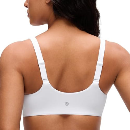 CRZ YOGA Double Lined Scoop Neck Sports Bras - color: White, size: Medium
