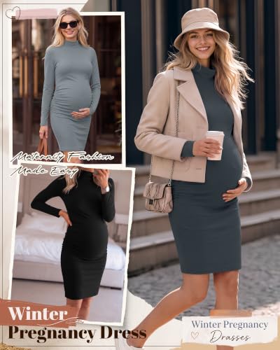 3 Pack Women's Maternity Dresses Long Sleeve Dresses - color: Black, Dark Gray, Light Gray, size: Medium
