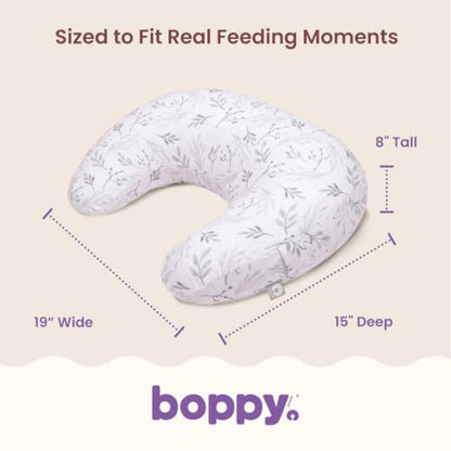 Boppy Nursing Pillow, Safe Ergonomic Breastfeeding & Baby Feeding Support - color: Gray Gentle Leaves