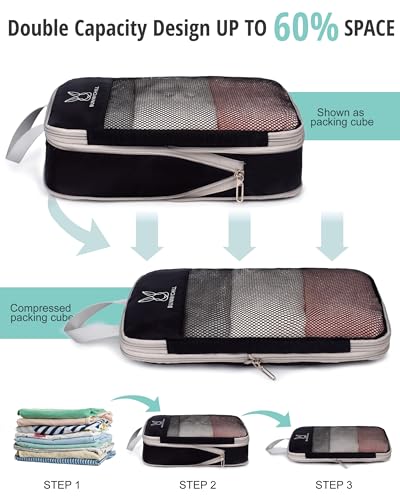 6/8 Set Space Saving Compression Packing Cubes Lightweight Packing Cube - color: Black, size: 8 Pcs(XL,L*2,M*2,S,laundry bag,shoes bag)