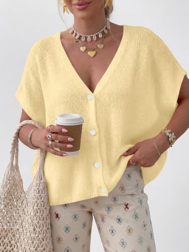 PRETTYGARDEN Womens 2026 Summer Oversized Cardigans Sweaters - color: Yellow, size: XX-Large