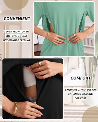 3 Pack Women's Oversize Nursing Shirts - color: Pink, Light Green, Black, size: Medium