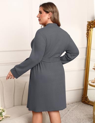 Ekouaer Women's Plus Size Robe Waffle Knit Bathrobe Short Lightweight Kimono Robes with Pockets Maternity Robe 1x-5x - color: Dark Grey, size: 2X