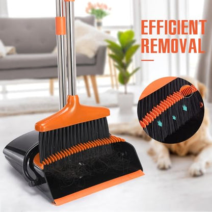 Broom and Dustpan Set,54.72" Long Handle,Standing Dustpan,1-Pack - color: Orange