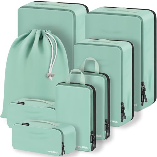 Lumesner 8 Set Compression Packing Cubes, Travel Suitcase Organizers - color: Green