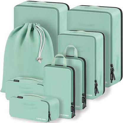 Lumesner 8 Set Compression Packing Cubes, Travel Suitcase Organizers - color: Green