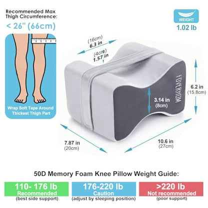 foverhom Memory Foam Knee Pillow Orthopedic Leg Support Grey - color: Grey-thigh Circumference Under 26″ (66cm)