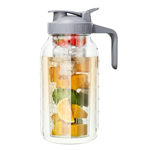 64 oz Mason Jar Pitcher, Glass Pitcher with Lid for Sun Tea & Iced Tea - color: Charcoal Gray, size: 64 Ounces